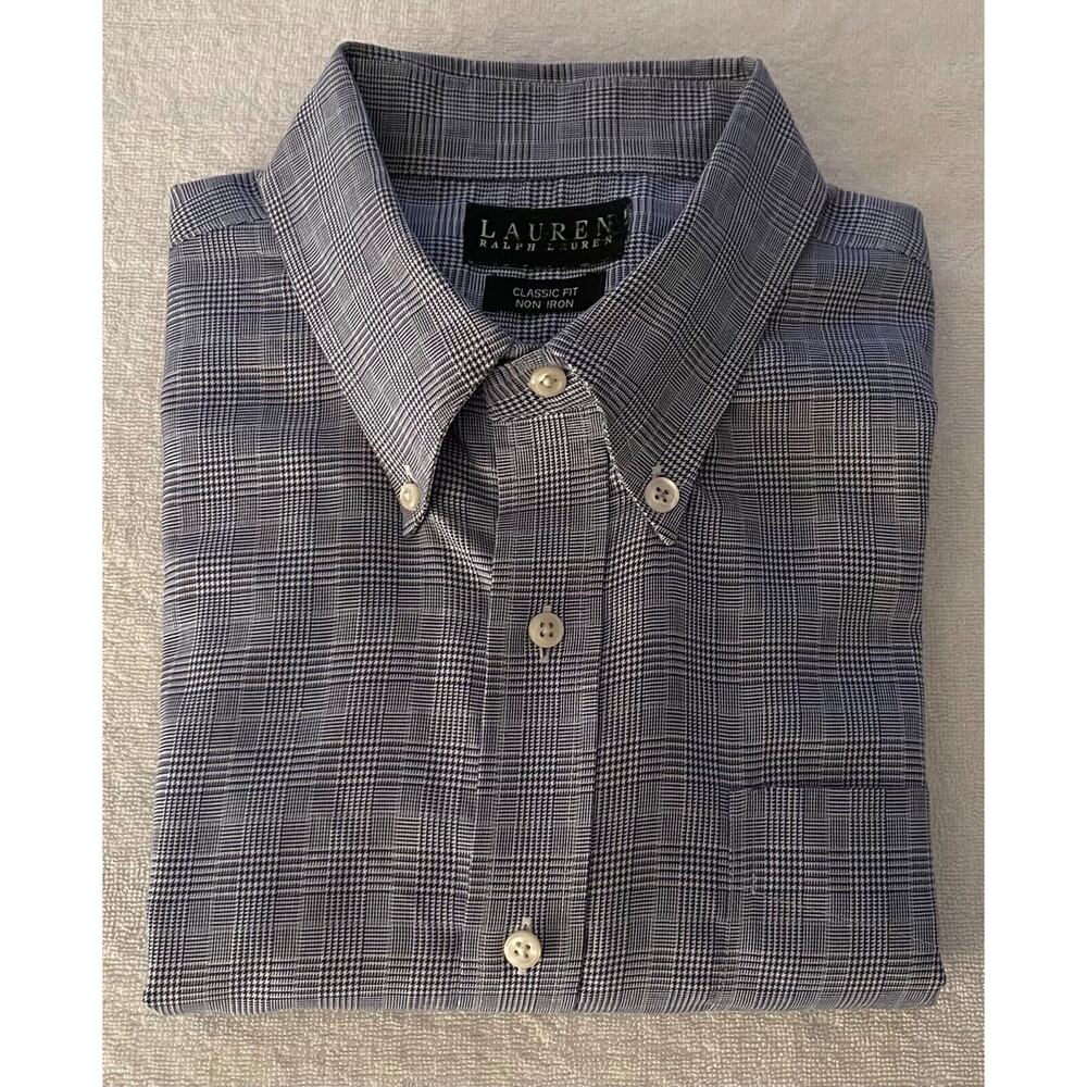 Ralph Lauren CL-Fit Men's Dress Shirt Size 17.5-33 Black/Grey Criss Cross A+